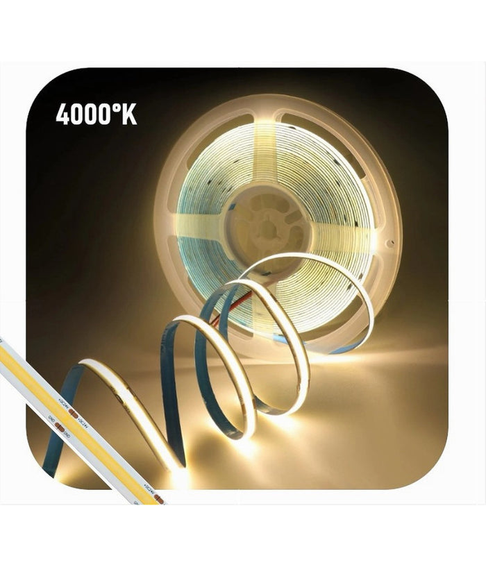 Striscia Led Cob Bobina 5mt Flessibile Dc 24v Varie Temperature Colore Cob-24v-320  -bianco Naturale      -