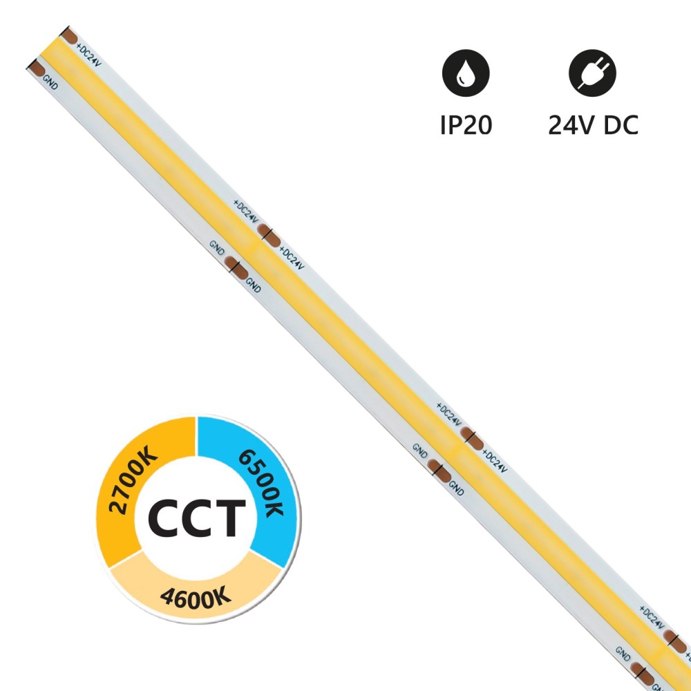 Striscia led COB IP20 5m da 8+8W/MT 24V - CCT - 2700K-6500K