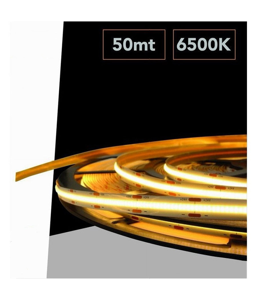Striscia Led Cob Strip Bobina 50mt 24volt Led Smd Luce 4000k 6500k 3000k Cob-50m  -bianco Freddo      -
