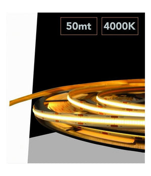 Striscia Led Cob Strip Bobina 50mt 24volt Led Smd Luce 4000k 6500k 3000k Cob-50m  -bianco Naturale      -