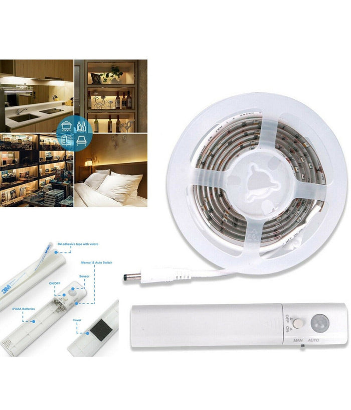 Striscia Led Con Sensore Di Movimento Luce Bianca 6000k 1mt Armadi Letto         