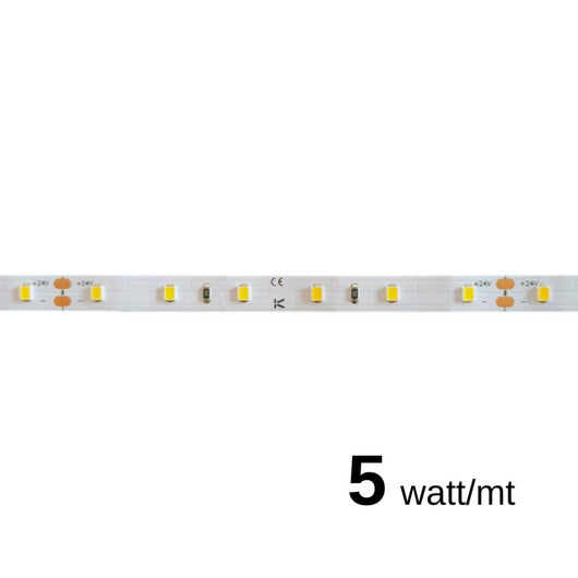Striscia a led da 5W/MT 24V 610 lm/mt 3000K - Bobina da 5 metri IP20