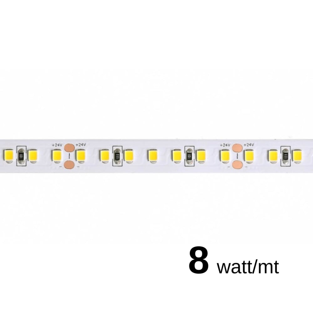 Striscia a led da 8W/MT 24V 1093 lm/mt 3000K - Bobina da 5 metri IP20