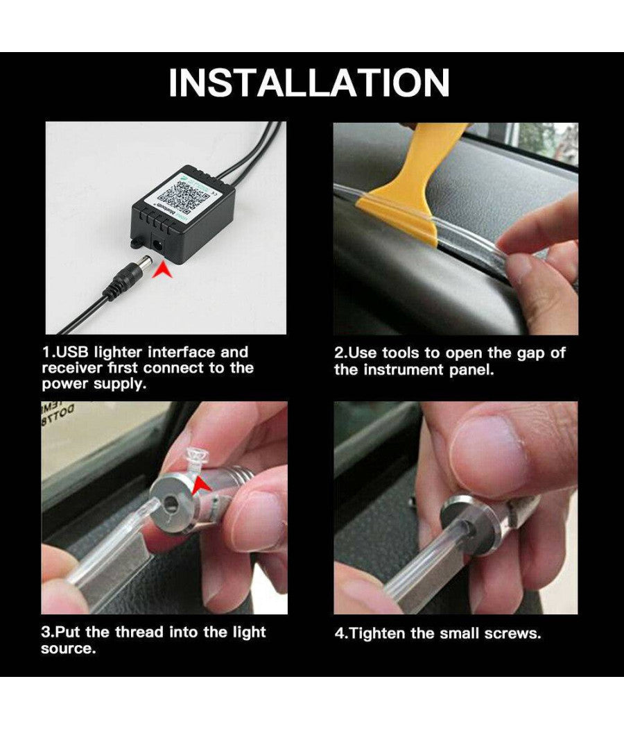 Striscia Led Fluorescente Luci Ambiente Illuminazione Auto Con App Smartphone         