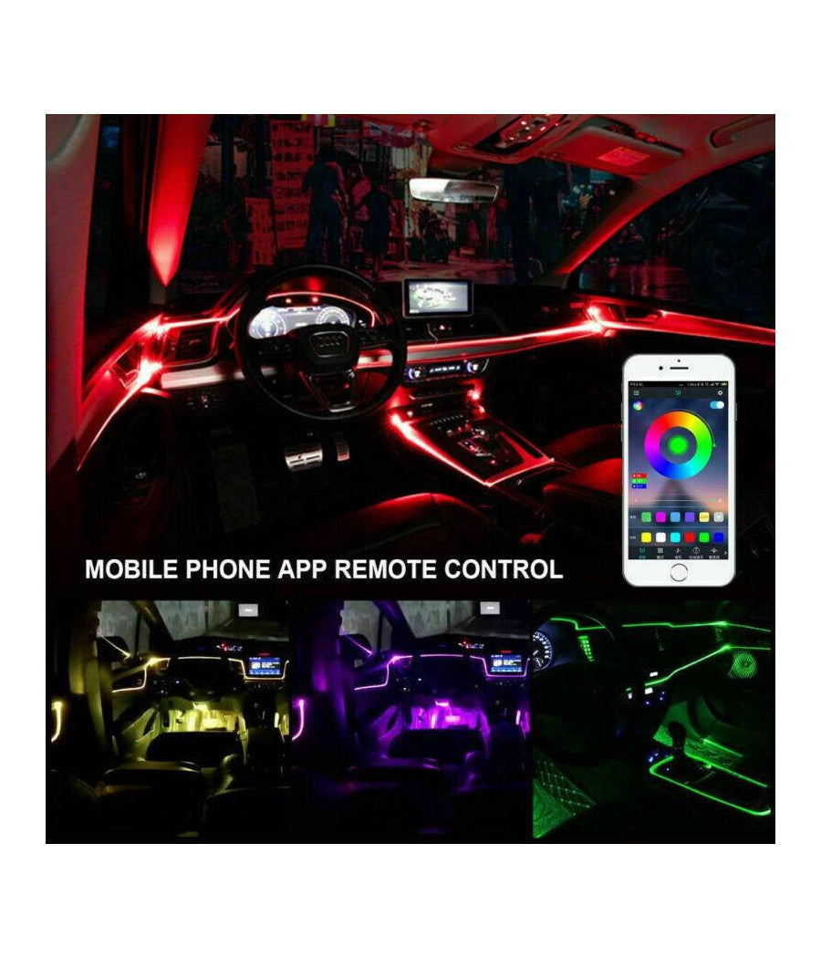 Striscia Led Fluorescente Luci Ambiente Illuminazione Auto Con App Smartphone         