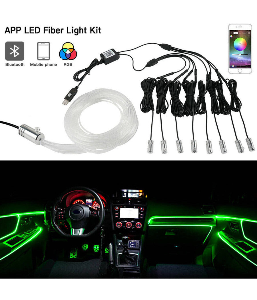 Striscia Led Fluorescente Luci Ambiente Illuminazione Auto Con App Smartphone         