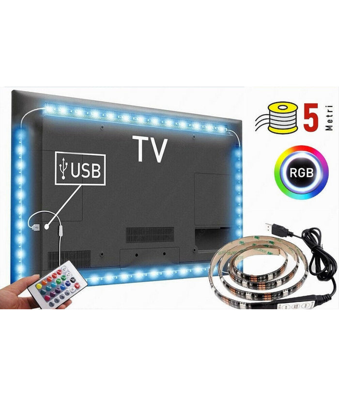 Striscia Led Retroilluminazione Tv Monitor Rgb Smd 5050 5 Mt Usb Dc5v 5050rgb-5v         