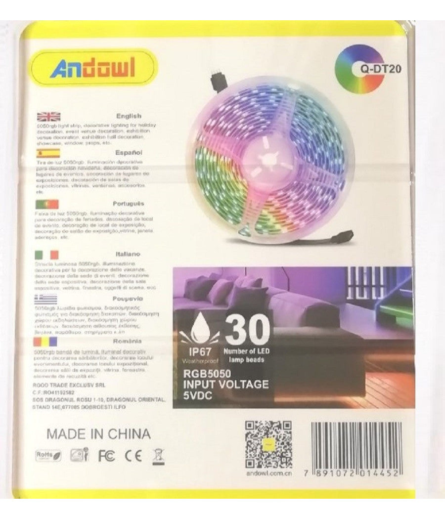 Striscia Led Rgb Usb 2 Metri Con Telecomando 5050 5v Ip67 Impermeabile Q-dt20         