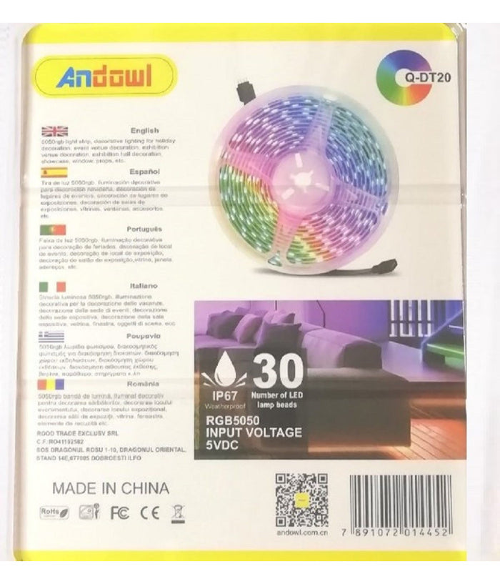 Striscia Led Rgb Usb 2 Metri Con Telecomando 5050 5v Ip67 Impermeabile Q-dt20         