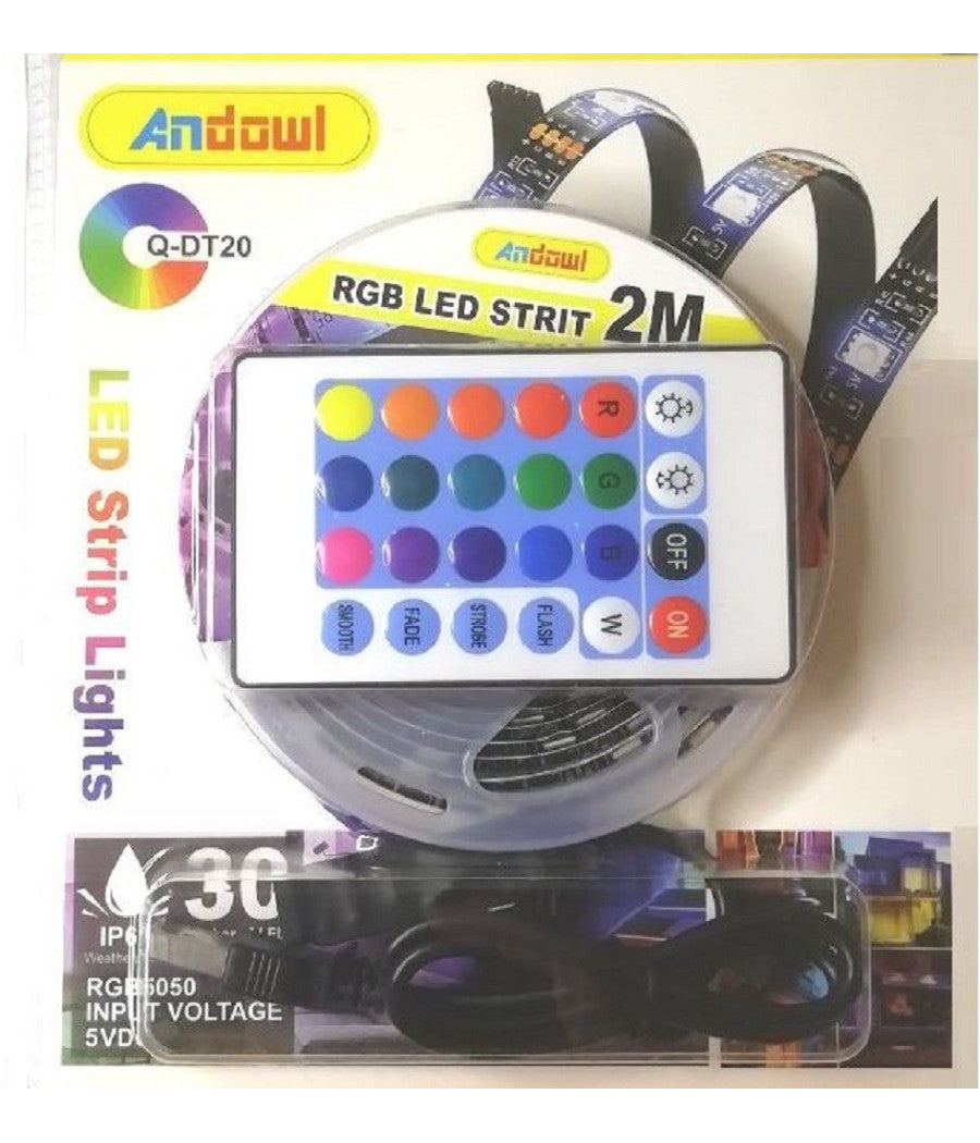 Striscia Led Rgb Usb 2 Metri Con Telecomando 5050 5v Ip67 Impermeabile Q-dt20         
