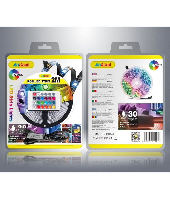 Striscia Led Rgb Usb 2 Metri Con Telecomando 5050 5v Ip67 Impermeabile Q-dt20         