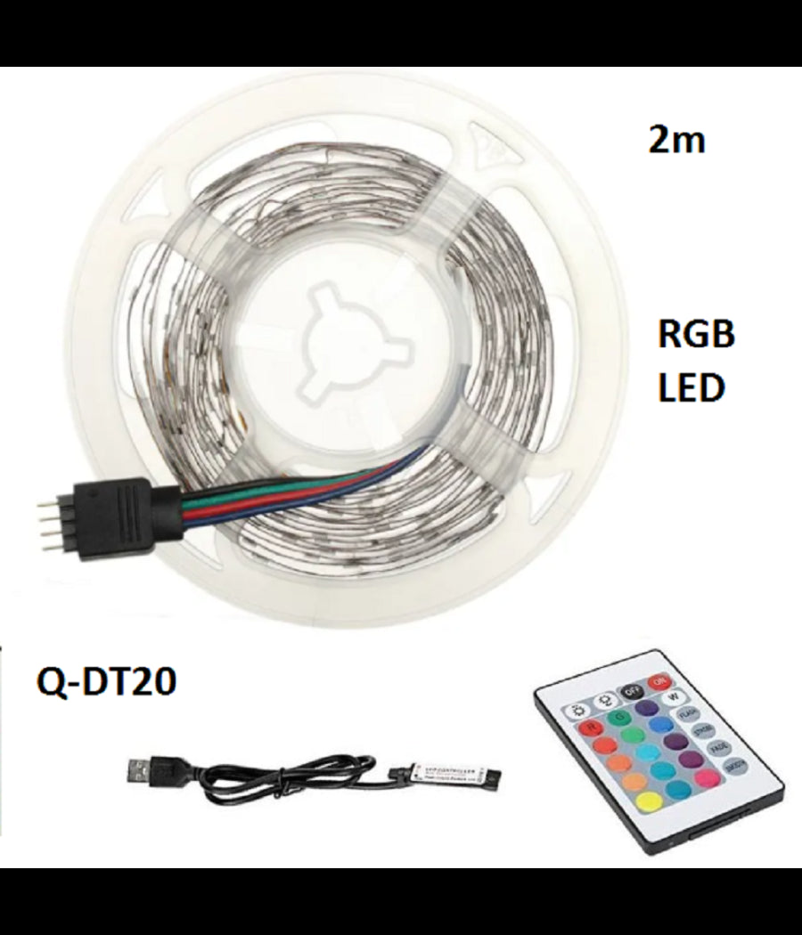 Striscia Led Rgb Usb 2 Metri Con Telecomando 5050 5v Ip67 Impermeabile Q-dt20         