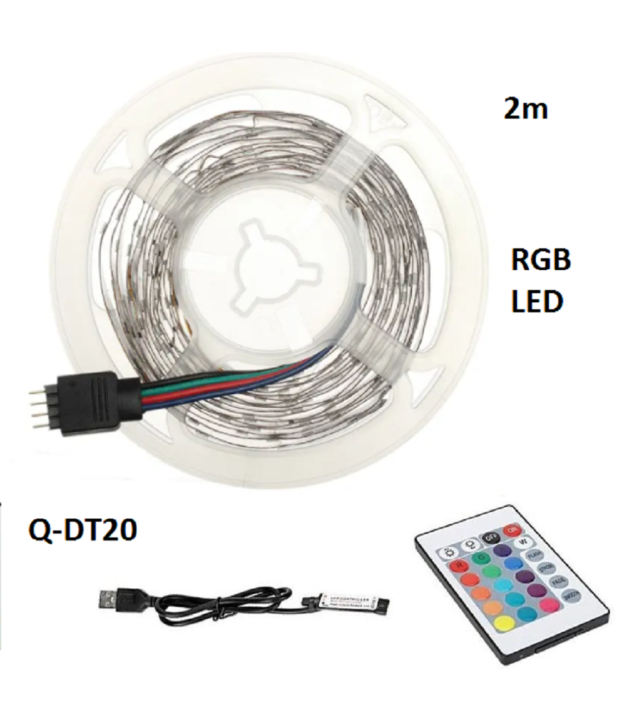 Striscia Led Rgb Usb 2 Metri Con Telecomando 5050 5v Ip67 Impermeabile Q-dt20         