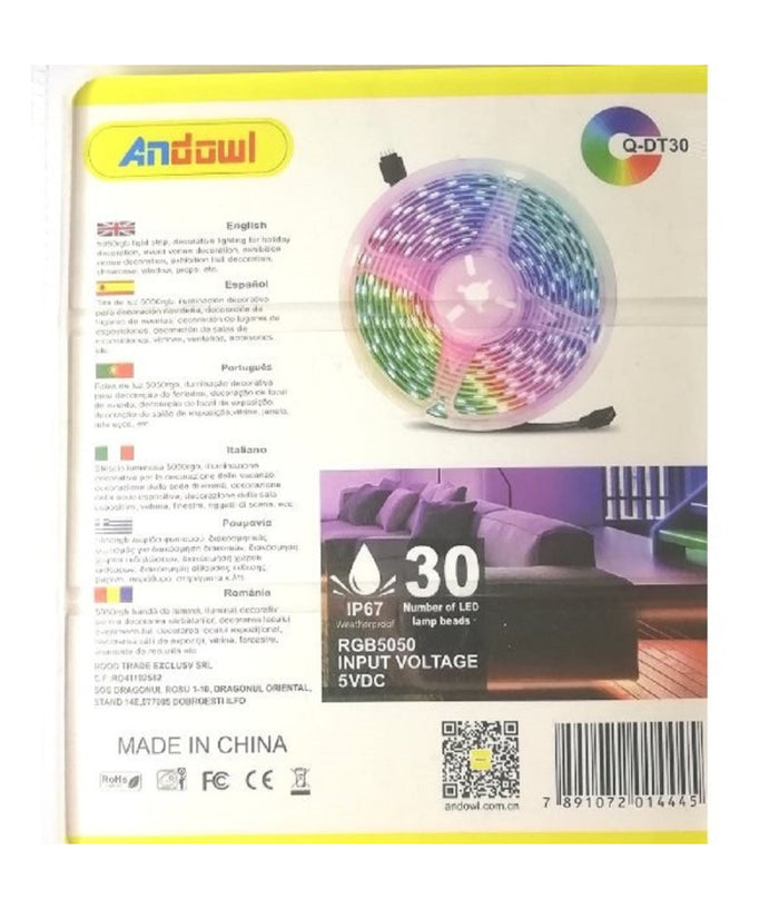 Striscia Led Rgb Usb 3 Metri Con Telecomando Q-dt30 5050 5v Ip67 Impermeabile         