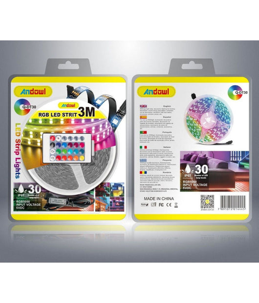 Striscia Led Rgb Usb 3 Metri Con Telecomando Q-dt30 5050 5v Ip67 Impermeabile         