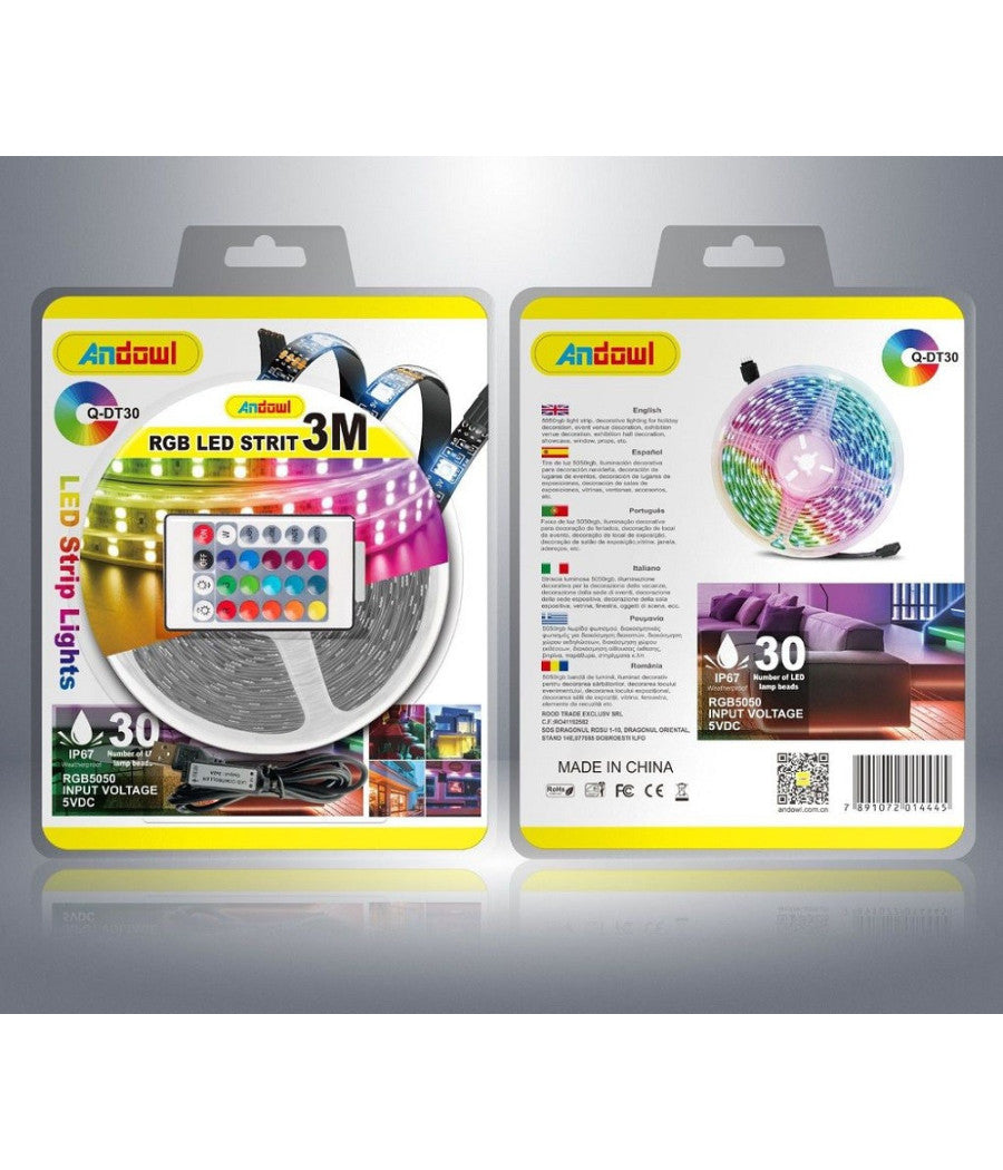 Striscia Led Rgb Usb 3 Metri Con Telecomando Q-dt30 5050 5v Ip67 Impermeabile         
