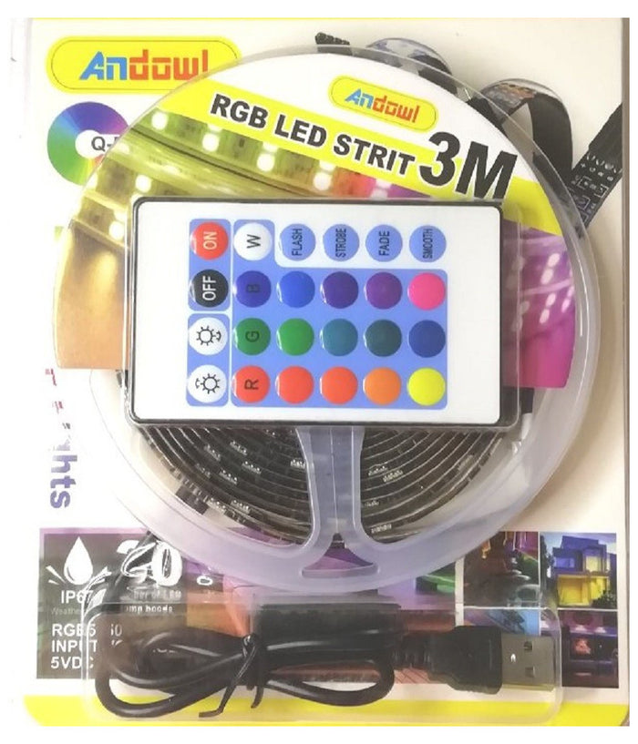 Striscia Led Rgb Usb 3 Metri Con Telecomando Q-dt30 5050 5v Ip67 Impermeabile         