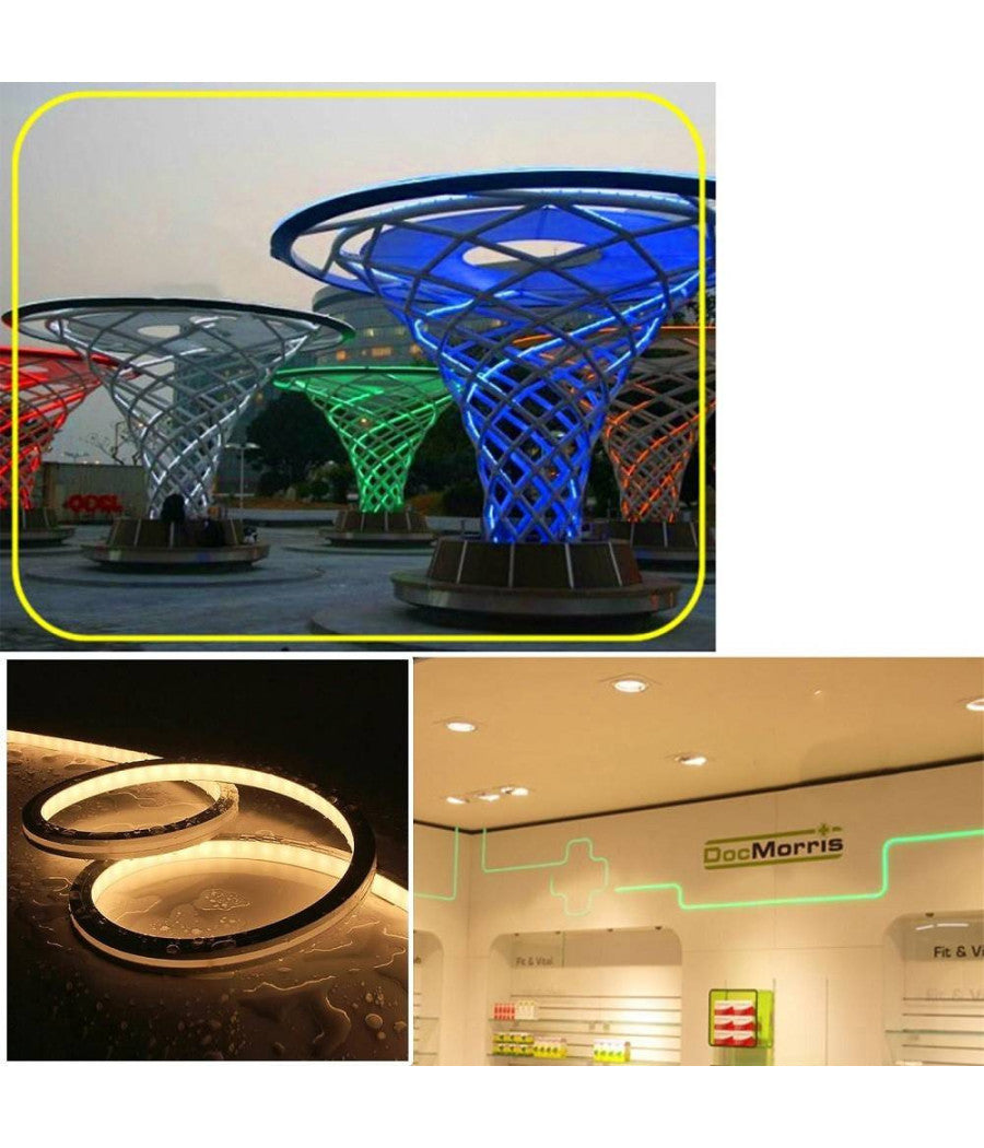 Striscia Neon Flex Led Ip67 160w Rgb 24v Luce Multicolore Esterni Bobina 10metri         