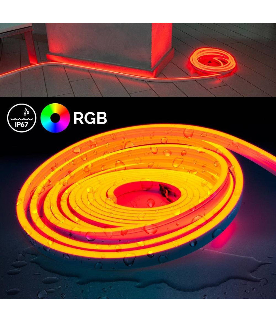 Striscia Neon Flex Led Ip67 160w Rgb 24v Luce Multicolore Esterni Bobina 10metri         