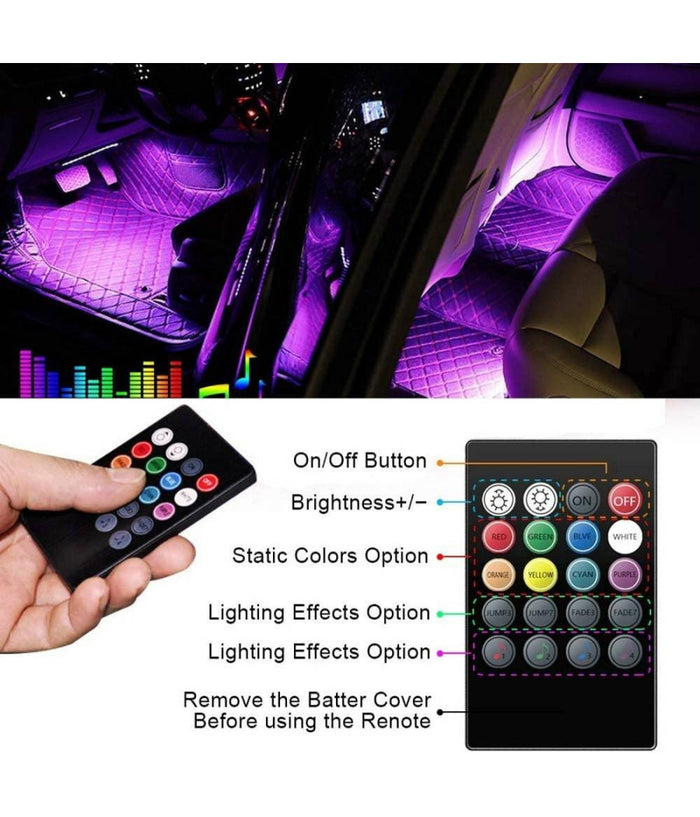 Striscia Per Auto 48 Led Rgb 4 Barre 8 Colori Modalità  Musica Con Telecomando         