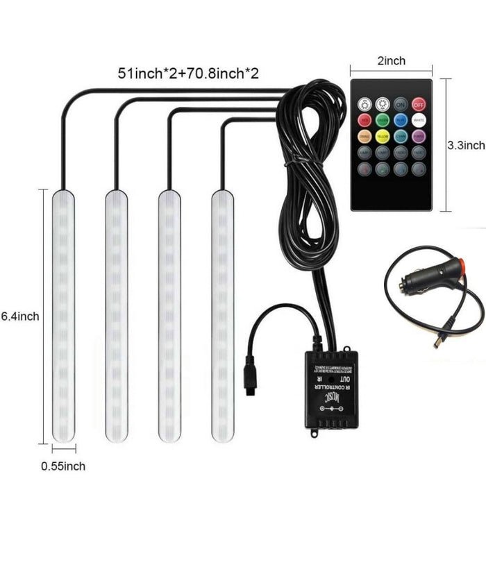 Striscia Per Auto 48 Led Rgb 4 Barre 8 Colori Modalità  Musica Con Telecomando         