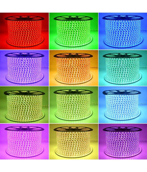 Striscia Strip Led Bobina Smd 5050 Rgb Con Spina 220v Tubo Per Esterno Da 100 Mt         