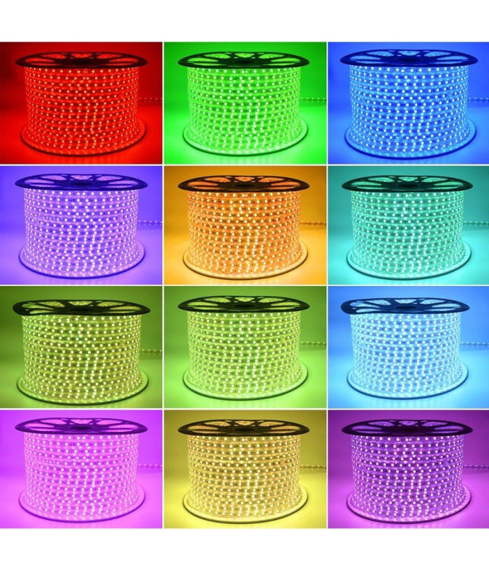 Striscia Strip Led Bobina Smd 5050 Rgb Con Spina 220v Tubo Per Esterno Da 100 Mt         