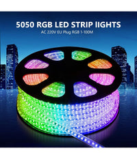 Striscia Strip Led Bobina Smd 5050 Rgb Con Spina 220v Tubo Per Esterno Da 100 Mt         