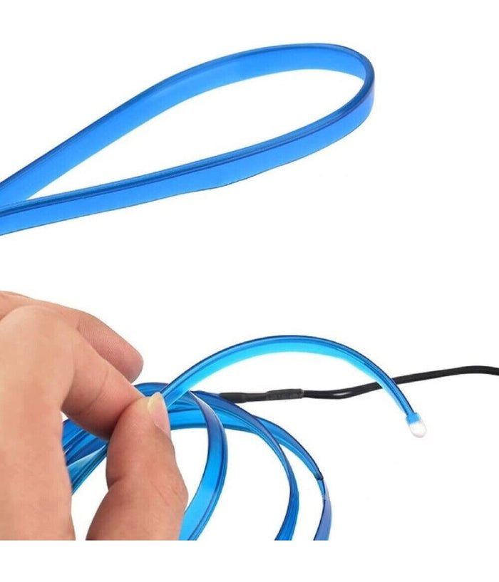Striscia Strip Led Per Interni Auto A 12v Fibra Ottica Luce Decorativa Atmosfera  Blu   -5 Mt   -