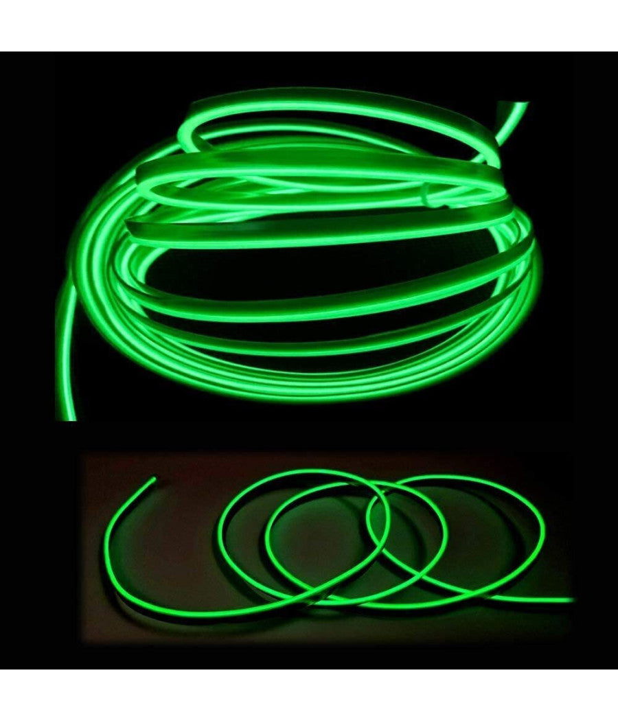 Striscia Strip Led Per Interni Auto A 12v Fibra Ottica Luce Decorativa Atmosfera  Verde   -3 Mt   -