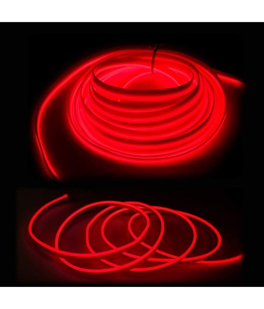 Striscia Strip Led Per Interni Auto A 12v Fibra Ottica Luce Decorativa Atmosfera  Rosso   -3 Mt   -