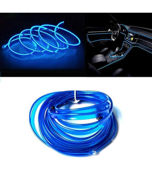 Striscia Strip Led Per Interni Auto A 12v Fibra Ottica Luce Decorativa Atmosfera  Blu   -5 Mt   -