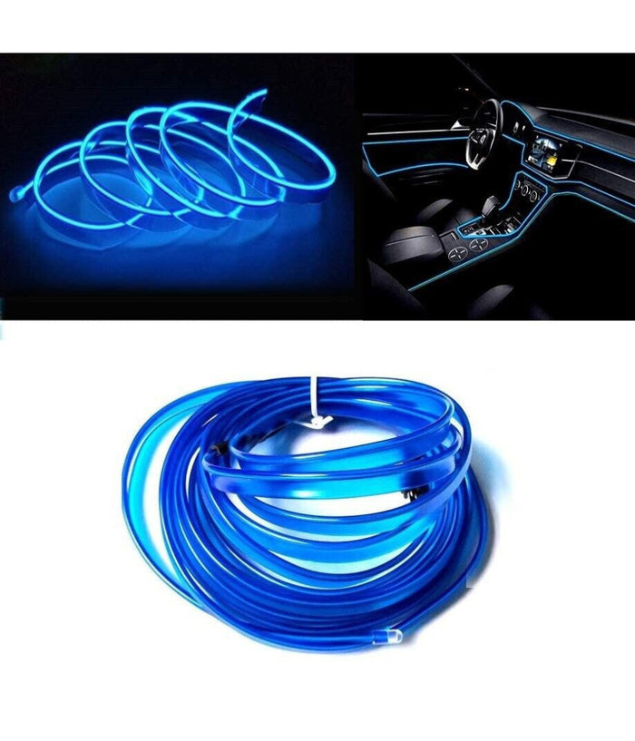 Striscia Strip Led Per Interni Auto A 12v Fibra Ottica Luce Decorativa Atmosfera  Blu   -5 Mt   -