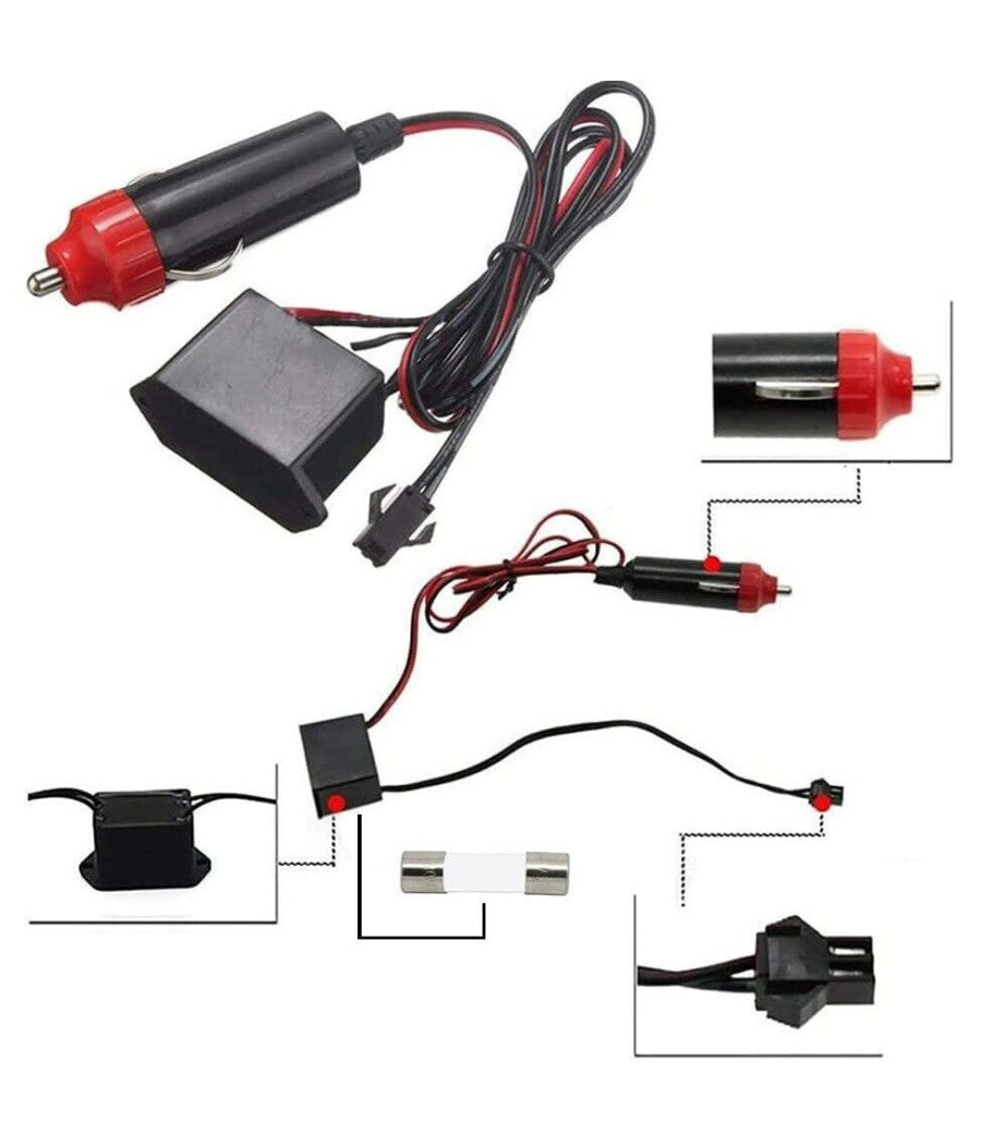 Striscia Strip Led Per Interni Auto A 12v Fibra Ottica Luce Decorativa Atmosfera         