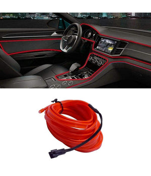 Striscia Strip Led Per Interni Auto A 12v Fibra Ottica Luce Decorativa Atmosfera  Rosso   -3 Mt   -