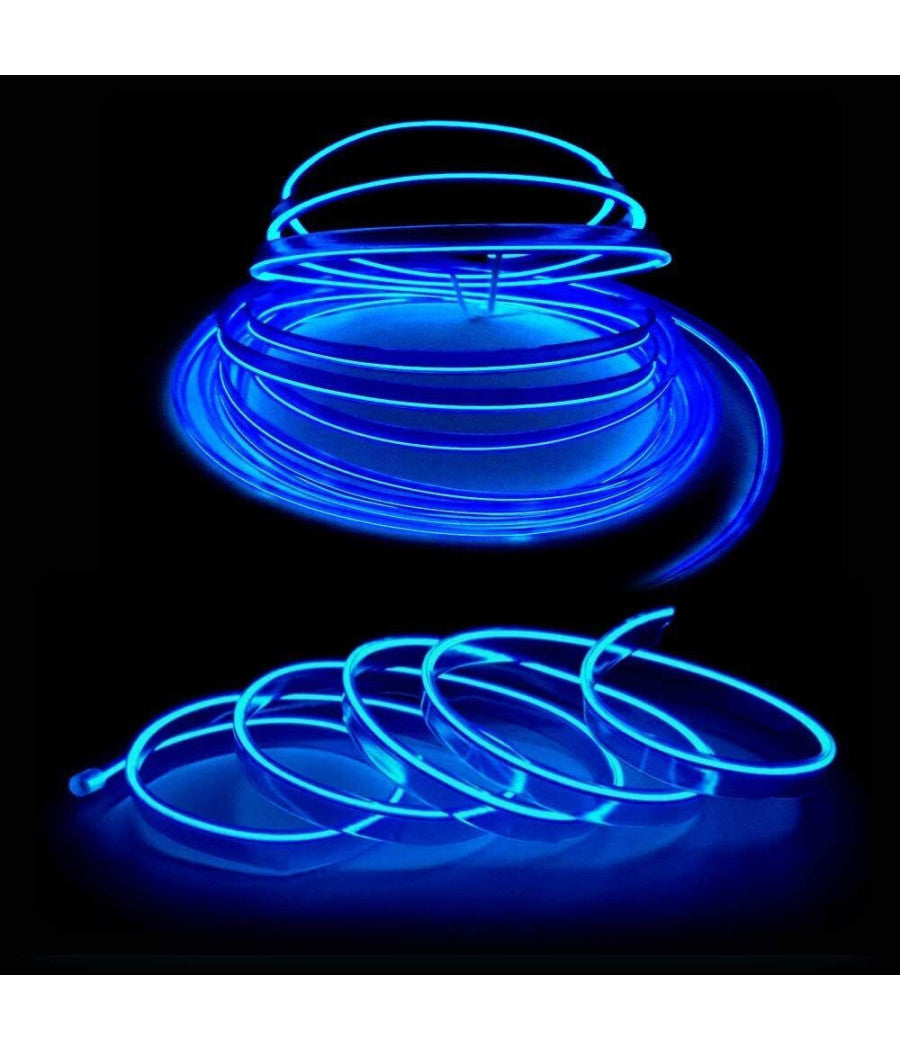 Striscia Strip Led Per Interni Auto A 12v Fibra Ottica Luce Decorativa Atmosfera  Blu   -5 Mt   -