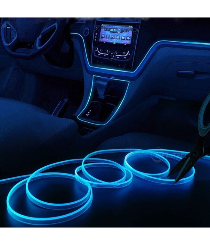 Striscia Strip Led Per Interni Auto A 12v Fibra Ottica Luce Decorativa Atmosfera  Blu   -5 Mt   -