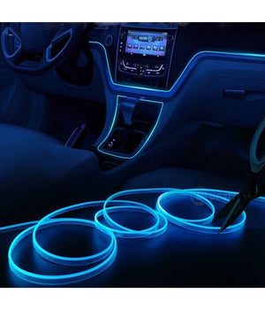 Striscia Strip Led Per Interni Auto A 12v Fibra Ottica Luce Decorativa Atmosfera  Blu   -3 Mt   -