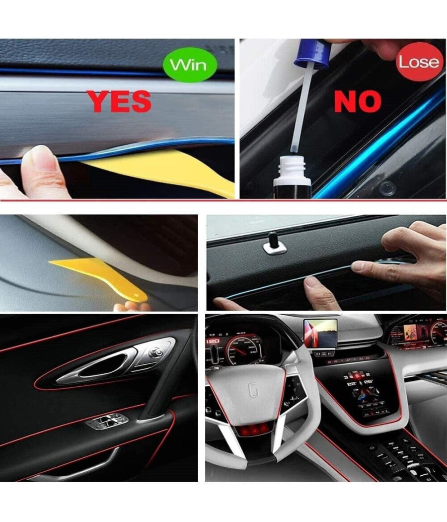 Striscia Strip Led Per Interni Auto A 12v Fibra Ottica Luce Decorativa Atmosfera  Verde   -3 Mt   -