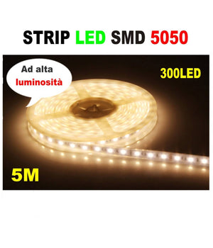 Striscia Strip Led Resistente All'acqua - 5 Metri - Smd5050 Bianco Caldo - 300 L         