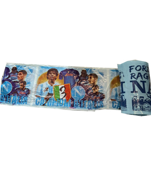 Striscione Calcio Napoli Double Face Con Terzo Scudetto Bianco Azzurro 200 Metri         