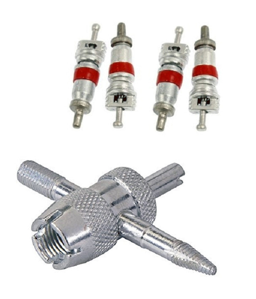 Strumento Riparazioni Valvola + 4 Steli Per Pneumatico Acciaio Auto Moto Aghi Nucleo         