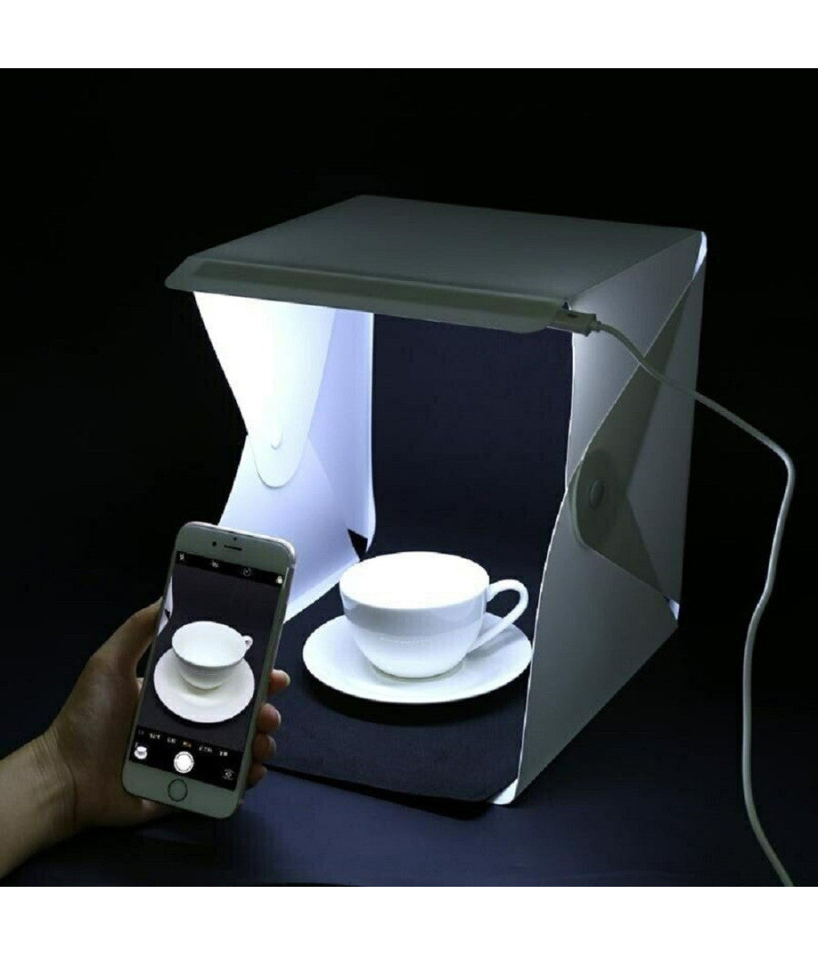 Trade Shop - Studio Set Fotografico Portatile Grande 30cm Light Box Con Luci Led 2 Sfondi -