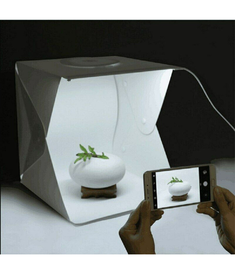 Trade Shop - Studio Set Fotografico Portatile Grande 30cm Light Box Con Luci Led 2 Sfondi -