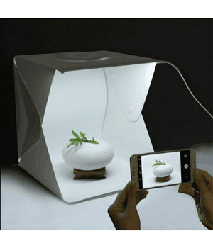 Trade Shop - Studio Set Fotografico Portatile Grande 30cm Light Box Con Luci Led 2 Sfondi -