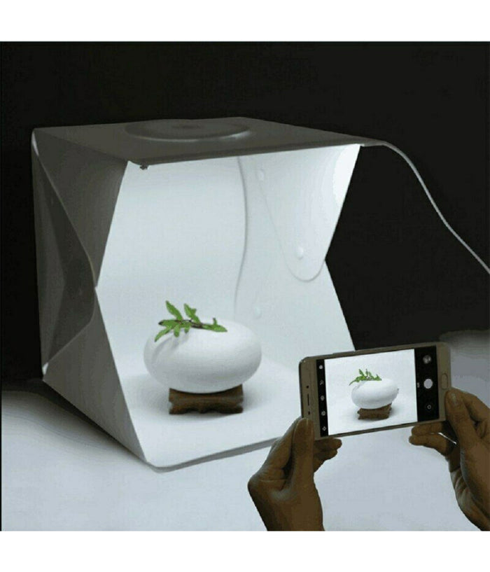 Trade Shop - Studio Set Fotografico Portatile Grande 30cm Light Box Con Luci Led 2 Sfondi -