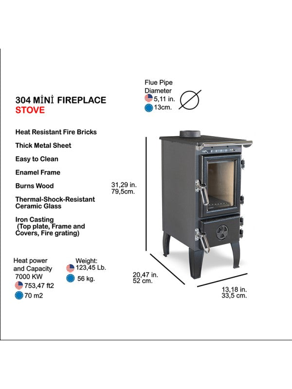 Stufa a legna a libera installazione - 304 Base