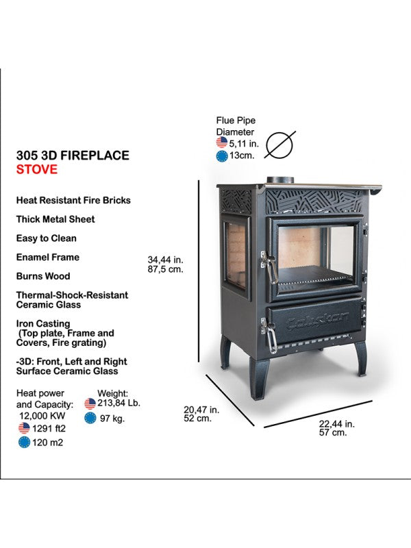 Stufa a legna a libera installazione - 305 3D