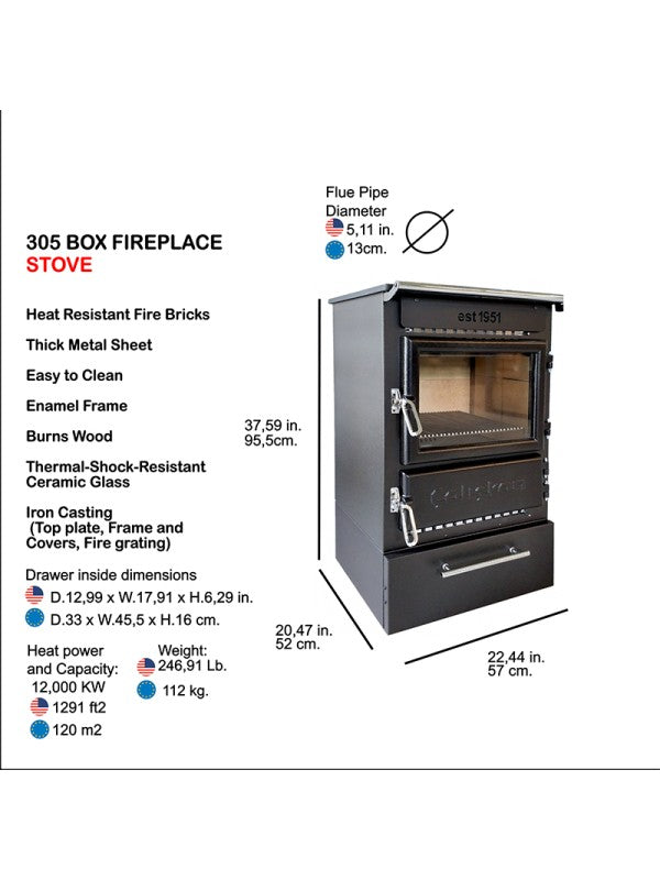 Stufa a legna a libera installazione - 305 BOX