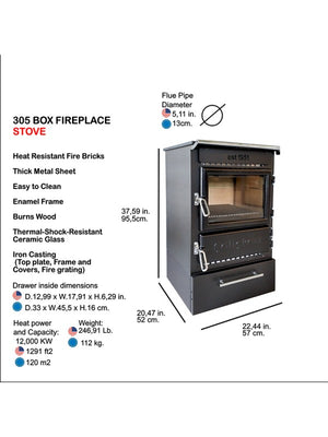 Stufa a legna a libera installazione - 305 BOX